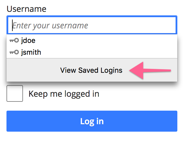 Image of the 'View Saved Logins' autocomplete footer